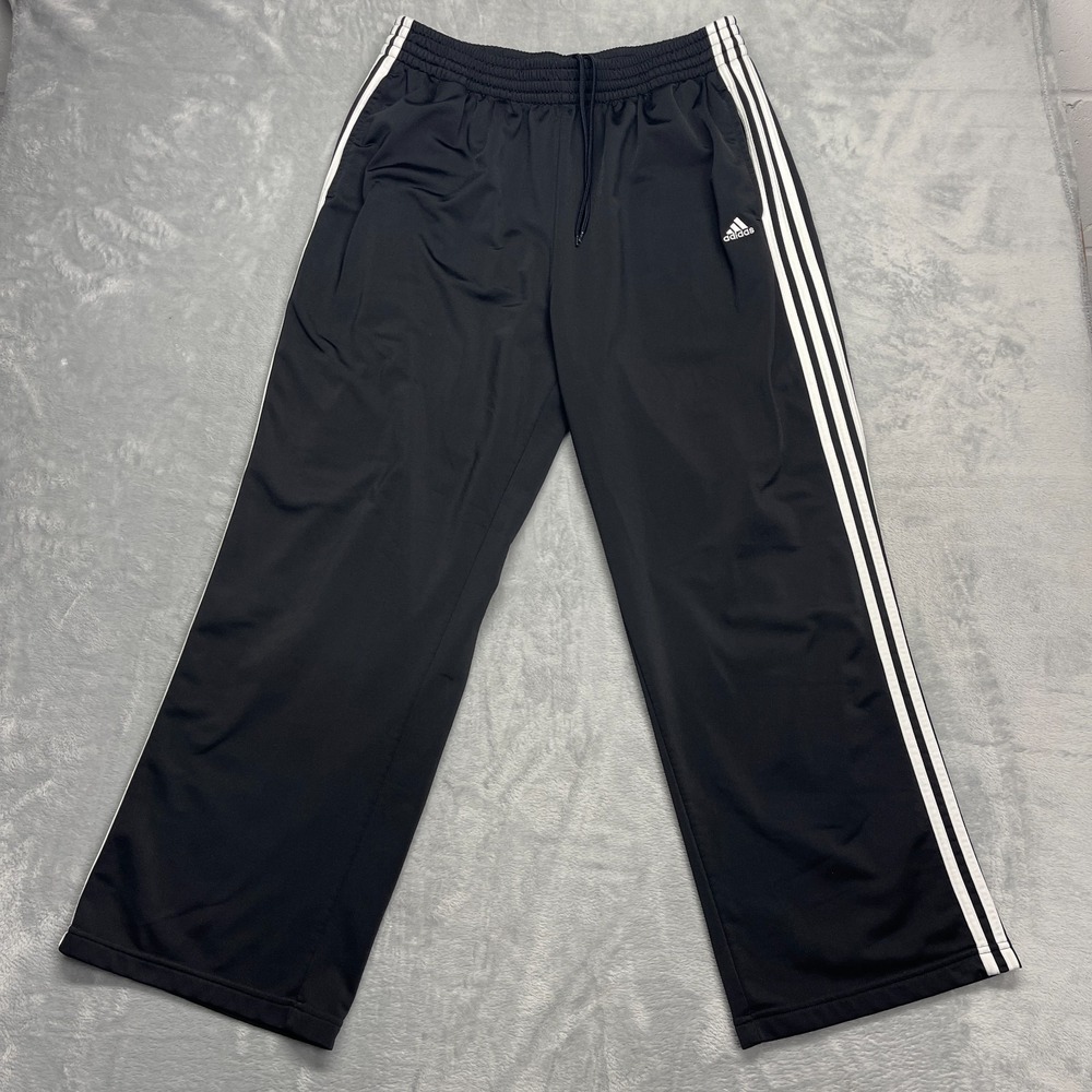 Adidas Pants Mens XL 33x30 Black Baggy Track Athleisure Gym Drawstring Waist Y2k
